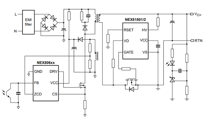 Application Circuit Diagram - Nexperia NEX806 Quasi-Resonant Flyback Controllers